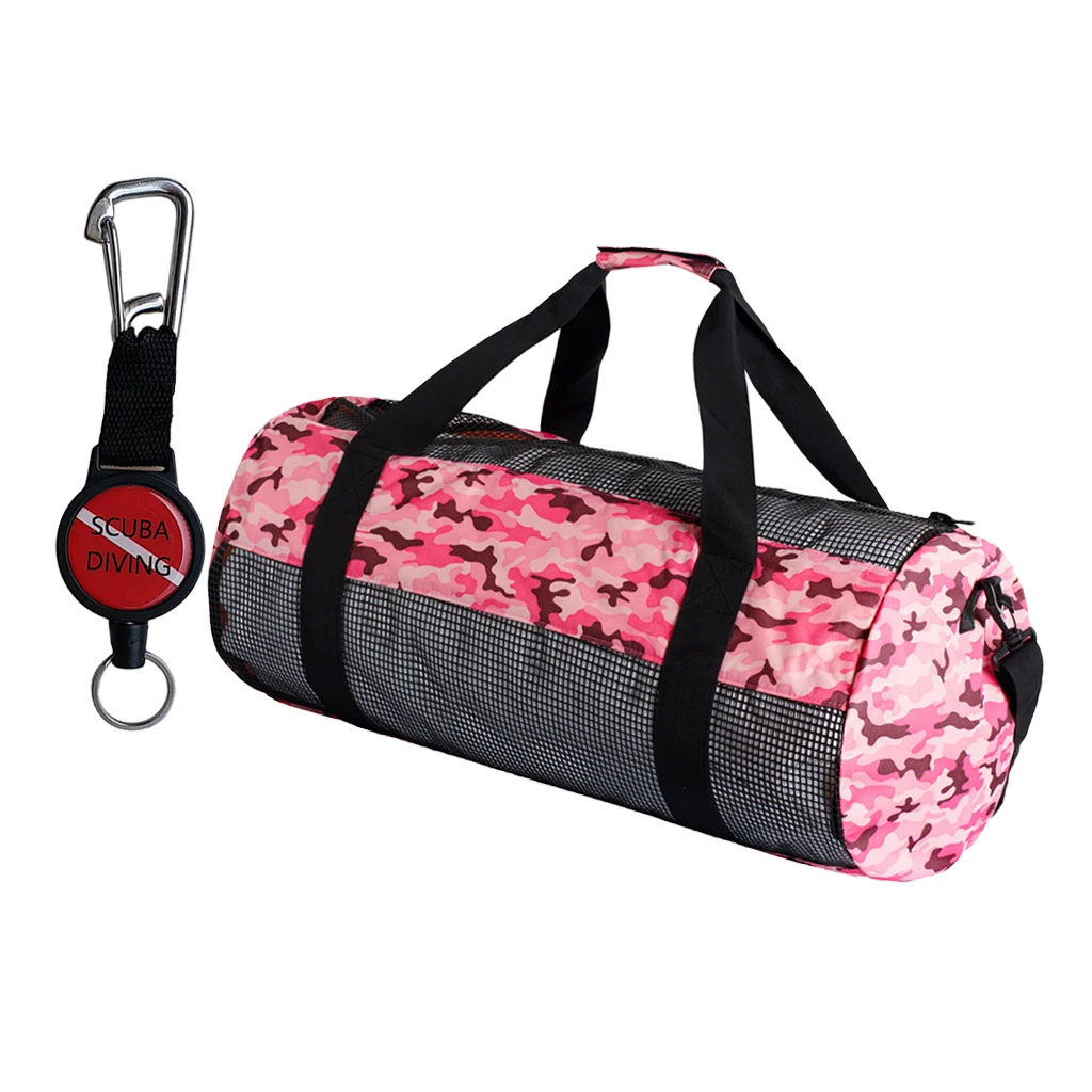 Durable Dive Mesh Duffel Bag Snorkeling Retractor Lanyard Holder Hook Carabiner for Diving Water Sports
