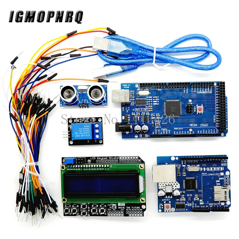 Mega 2560 r3 для arduino kit набор кабель макета релейный модуль щит W5100 UNO ЖК-экран с