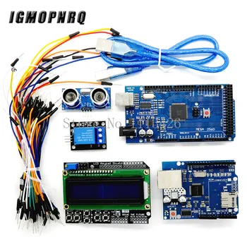 

Mega 2560 r3 for arduino kit + HC-SR04 +breadboard cable + relay module+ W5100 UNO shield + LCD 1602 Keypad shield