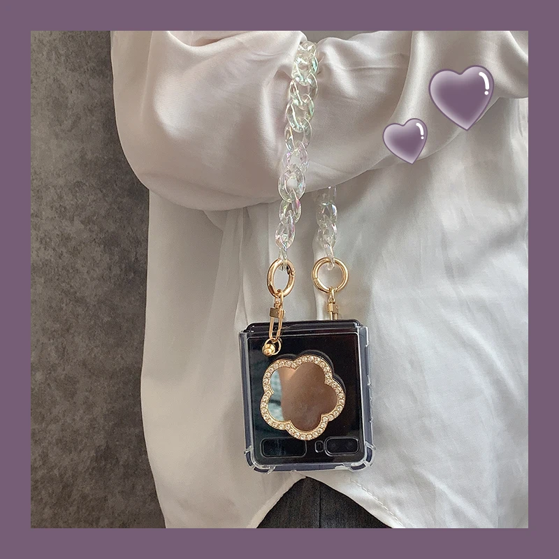 Original Portable Chain for Samsung Zflip Phone Case Folding Flower Stand Phone Cover for Samsung Galaxy Z Flip 5G Funda Para