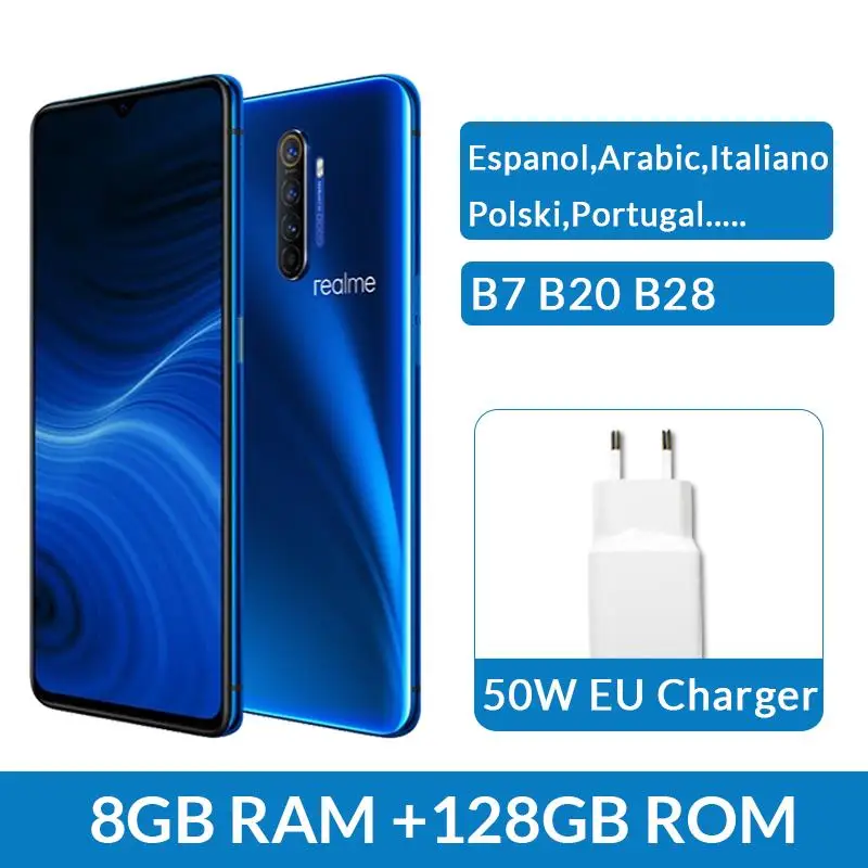 Глобальная версия realme X2 Pro X 2 6,5 ''мобильный телефон Snapdragon 855 Plus 64MP Quad camera телефон nfc 50W EU VOOC быстрое зарядное устройство - Цвет: Global 8G128G Blue