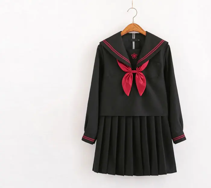 Осень японская школьная форма для девочек, Милая зимняя куртка с длинными-длина Sailor Топы плиссированная юбка комплекты Косплэй костюм JK Серии