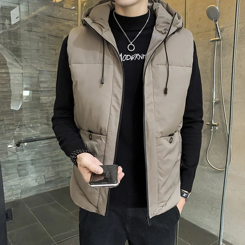 

7XL Vest Men Solid Winter Jacket Warm Men's Outerwear Waistcoat Casual Vests Hooded Jacket Man Sleeveless Jackets Plus Size