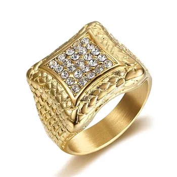 

Gold &White gold silver tone full zircon diamond Rings for men titanium stainless steel big anillo cool jewelry party accessory