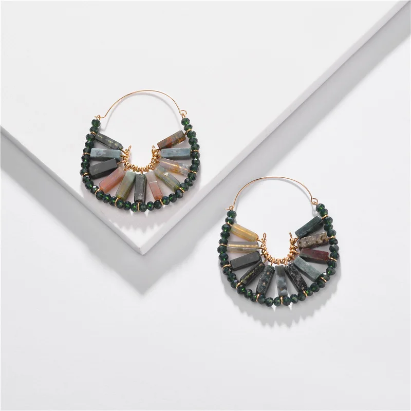 Dark Green BOHO Эффектные серьги Bijoux модные ювелирные изделия ручной работы в богемном стиле из натурального камня стеклянные большие круглые серьги для женщин - Окраска металла: Dark Green