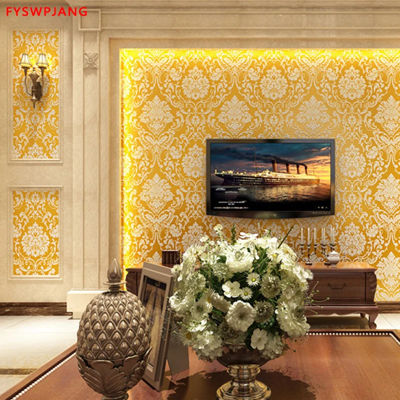 Non-self-adhesive European Style Non-woven Wallpaper Bedroom Living Room TV Background Wall 3D Relief Flocking Wall Stickers custom mural wallpaper 3d european three dimensional relief golden couple architectural background wall mural