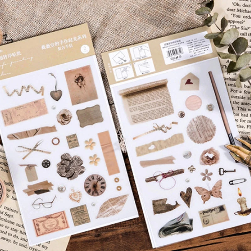 Aesthetic Rub On Stickers Scrapbooking Material Transfer Sticker Plant Bow Tie Journal Diary Decoration Craft DIY Hobbies decorative stickers diy scrapbooking accessories