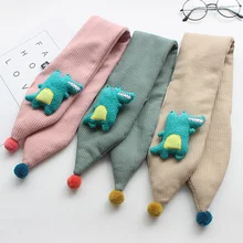 Новые зимние уличные милый детский шарф для девочек, для мальчиков шарфы детский хлопковый шарф с нарисованным крокодилом, утепленной шеей, шейный платок