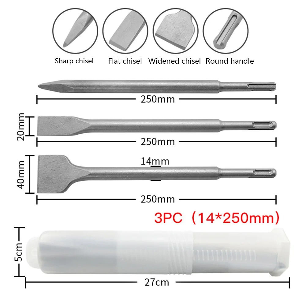 

3 Pcs/Set SDS Plus Flat Chisel Point Chisel Bit Impact Drill Hammer Drill Concrete Wall Bit Hand Tool For Electric Hammer Chisel