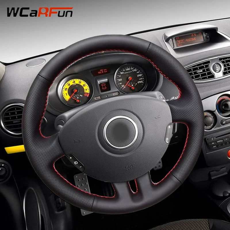 WCaRFun Hand-Stitched Genuine Leather Car Steering Wheel Cover for Renault Clio 3 2008 2009 Clio dynamics 2008 clio mk 3 2010