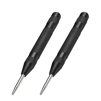 2 Pcs Automatic Center Hole Punch Spring Loaded 5 Inch Adjustable Impact Hand Tool for Metal Wood,Black 5 pcs 4 pins spring loaded push type speaker terminal board 64x25mm