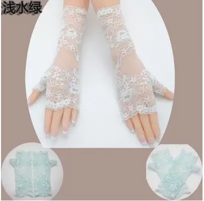 light green Женская Сексуальная кружевная перчатка без пальцев женская элегантная короткая летняя Солнцезащитная перчатка для вождения R1906 - Цвет: light green