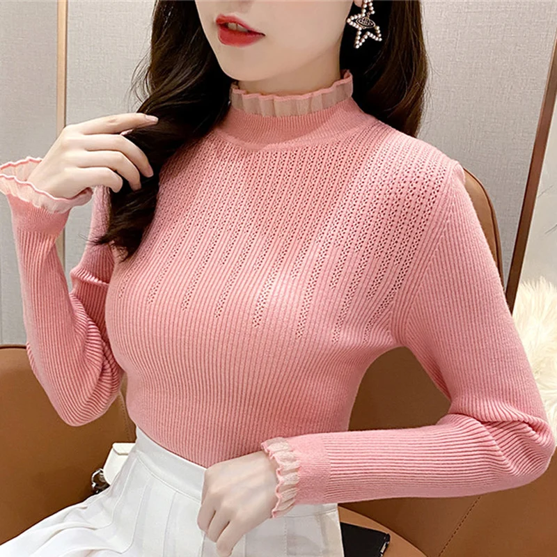

Autumn and winter 2021 new slim lace sweater for women
