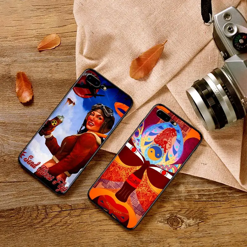 

Case For iPhone 6 6S plus Case Luxury Black Case For iPhone 5 5S SE 7 8 Plus X XS Max XR Cover Retro poster art coke