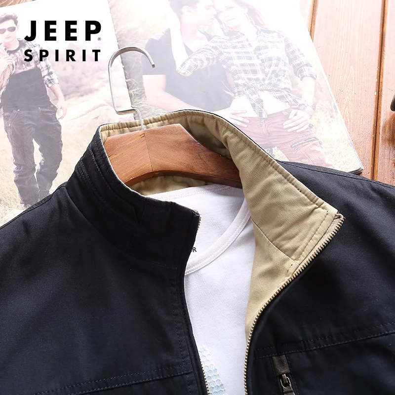 JEEP SPIRIT брендовая осенняя куртка мужская повседневная хлопковая двухсторонняя одежда военная куртка Veste Homme весеннее пальто для мужчин размера плюс M-4XL