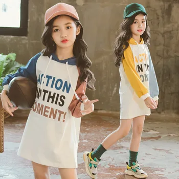 

Children Dress 2020 Spring Teen Girls New Red Black Striped Hooded Dresses for Girls Clothes Kids Dress 10 12 14 Years