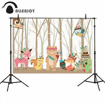 

Allenjoy Wild One Photo Curtains Jungle Trees Bear Fox Deer Squirrel Cactus Indian Festival Party Banner Baby Birthday Wallpaper