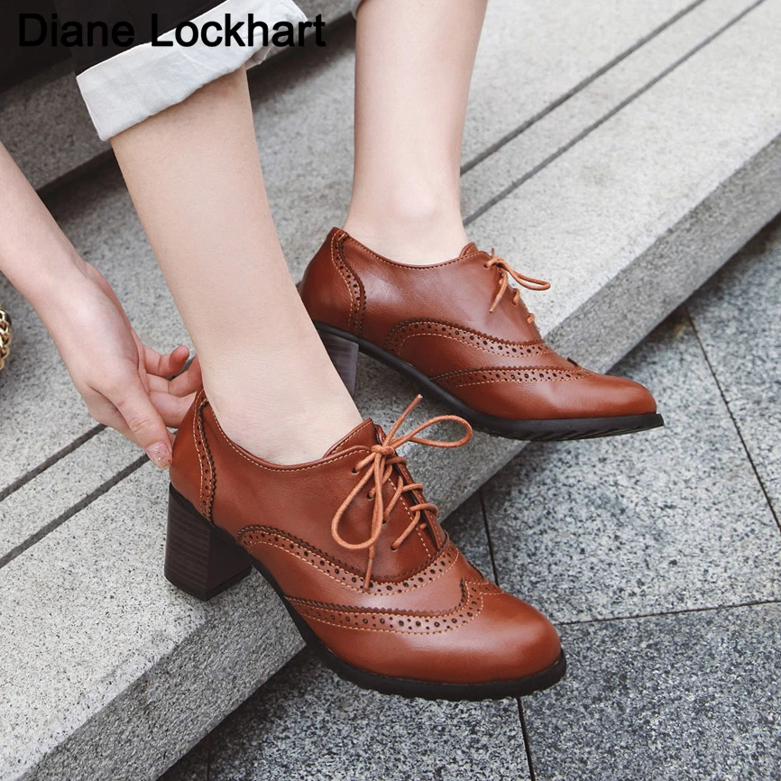 Zapatos de cordones Oxford para mujer, botines de punta redonda Vintage,  estilo inglés, tacones altos, 41, otoño - AliExpress Calzado