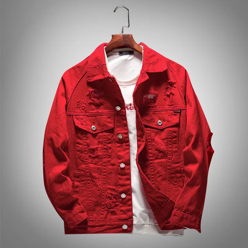 MORUANCLE модные Для Мужчин's Марка NEW Fashion Hi Street рваные Джинсовые куртки с вышивкой уличная рваные джинсы верхняя одежда плюс Размеры M-4XL отверстия
