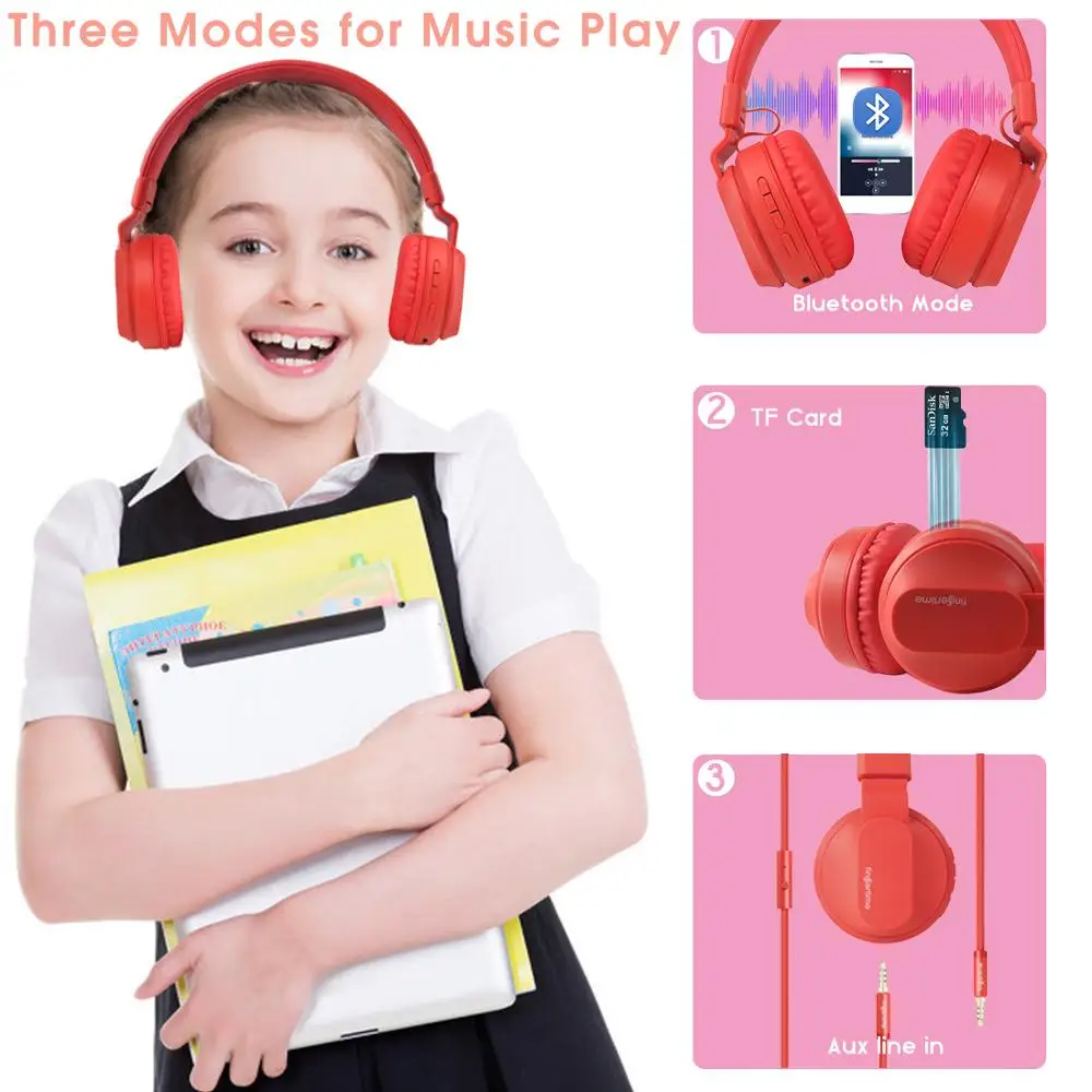 Bluetooth 5 0 Headphone Over Ear Kids Headphones Foldable Wired Wireless Stereo Headset with Mic Support TF Card FM Model