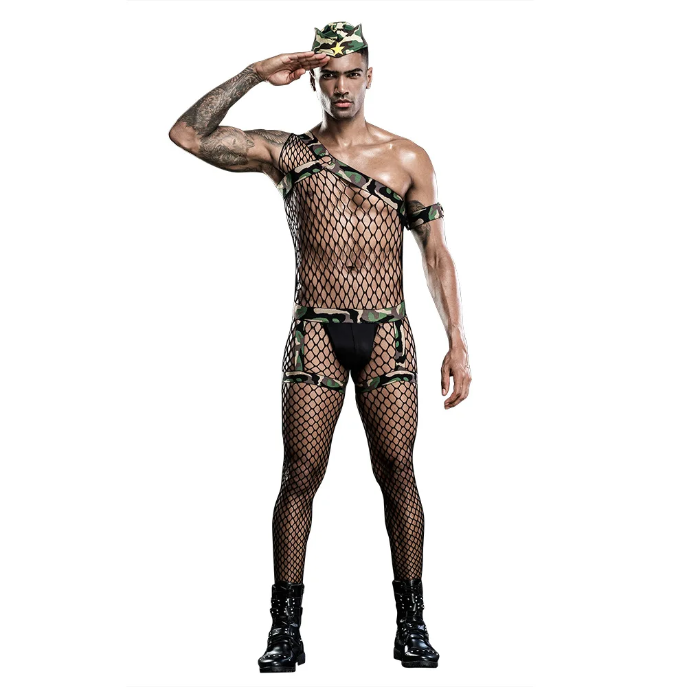 

New Arrival Camouflage Men's Sexy uniform Nighclub adult show Sexy underwear Hot Man soldier costume sexy Exotic Lingerie