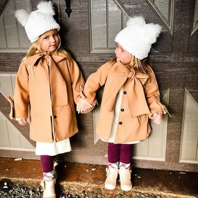 Теплое шерстяное пальто-Тренч с бантом для маленьких девочек верхняя одежда, куртка