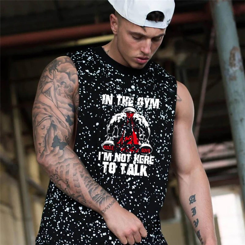 

New Fashion Drop Armhole Tank Top Men Bodybuilding Fitness Sleeveless Shirt 100% Cotton Side Cut Off Gym Clothing