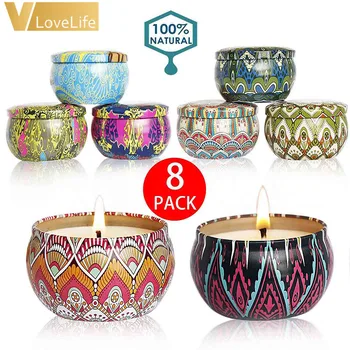 

8pcs/box Natural Plant Scented Candle Multiple Smell Spice Antiseptic Refreshing Box Jasmine Rose Relaxing Relieving Stress