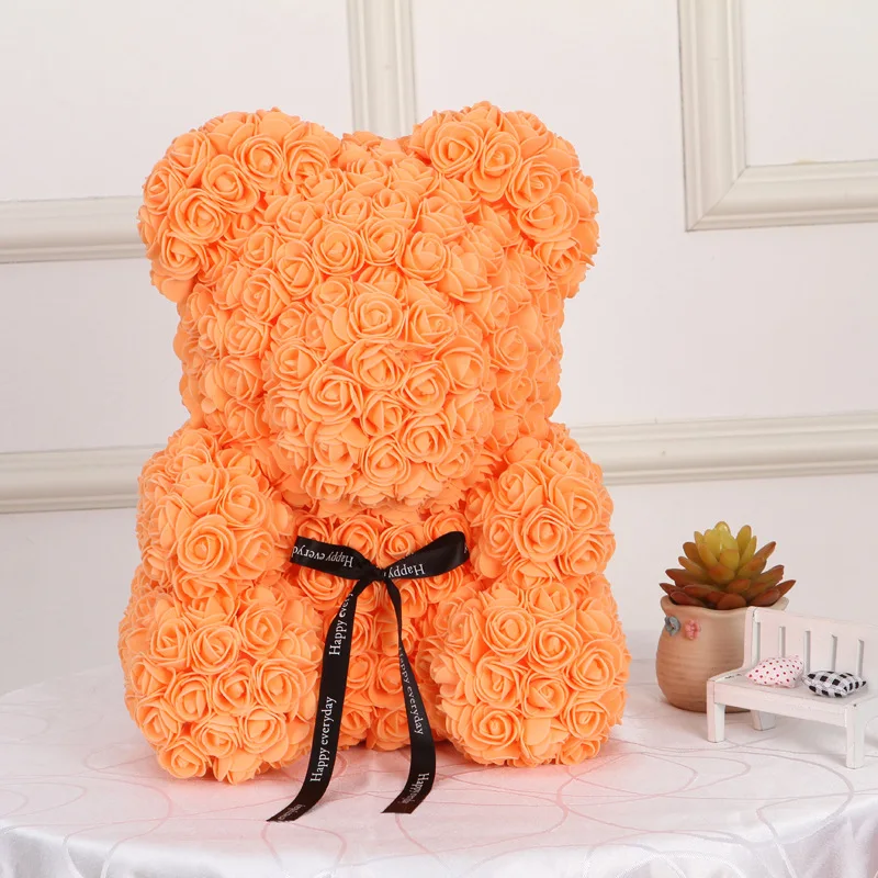 25/40 см искусственные цветы розы медведь многоцветный ПЕНА РОЗА Teddy Bear девушке на День святого Валентина, подарок ко Дню День рождения украшения - Цвет: Orange 40cm