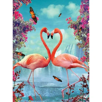 

100% Full 5D Diy Daimond Painting Cross-stitch Flamingo Couple 3D Diamond Painting Full Rhinestones Paintings Embroidery Gifts