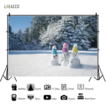 

Leacco Winter Christmas Photo Backdrops Snow Scenic Forest Tree Snowman Baby Child Party Photography Background For Photo Studio