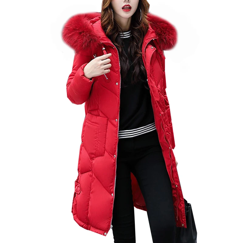 

Winter Jacket Women Cotton Hooded Big Fur Collar Warm Thicken Slim Plus Size Long Jackets Female Casual Coat Windbreaker Outwear