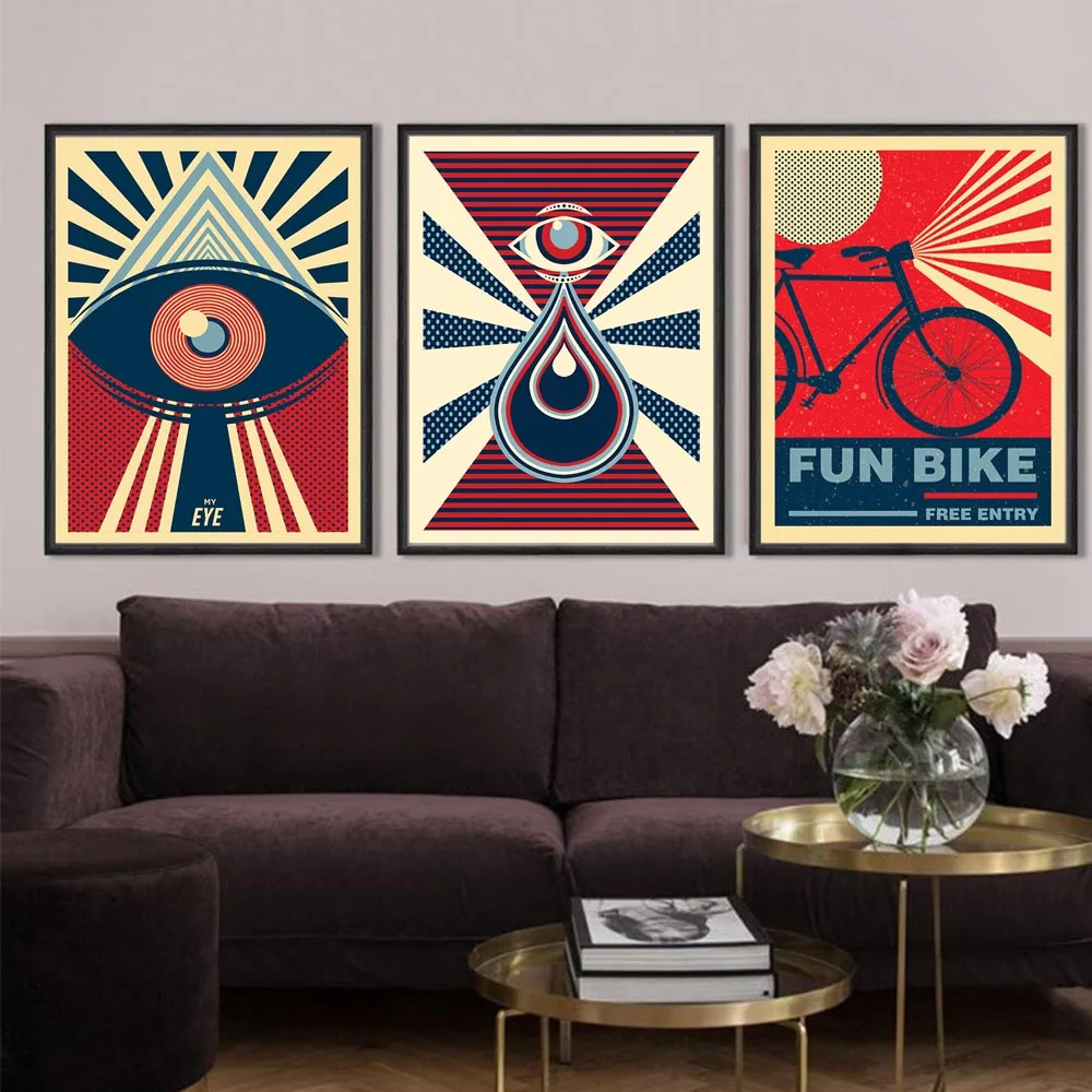 

Abstract Eye Wall Art Canvas Painting Nordic Posters and Prints Fun Bike Retro Poster Wall Pictures for Living Room Home Decor