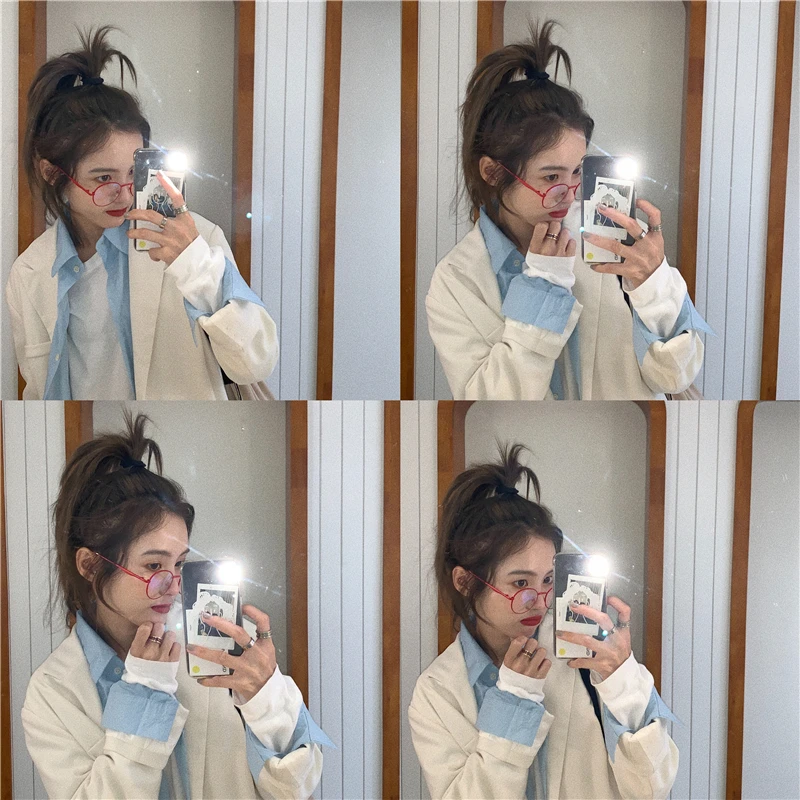 Autumn Clothing Korean-style Wear Stacked Versatile Long-sleeved Shirt+ Loose-Fit Long Sleeve Pure T+ Loose-Fit Suit Jacket-St