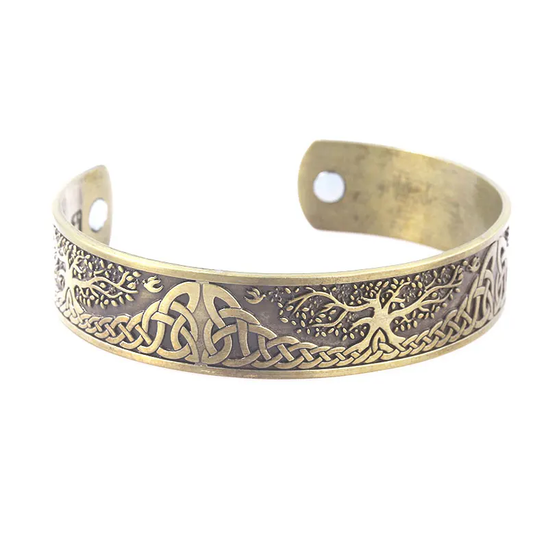 Дерево жизни браслет с гравировкой Письмо моя форма Викинг кельтские узлы браслеты для женщин мужчин ювелирные изделия - Окраска металла: С латунным покрытием