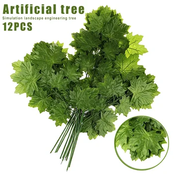 

New 12pcs Green Fall Fake Maple Leaf Wedding Autumn Maple Decorations Greener Window Dressing XD88