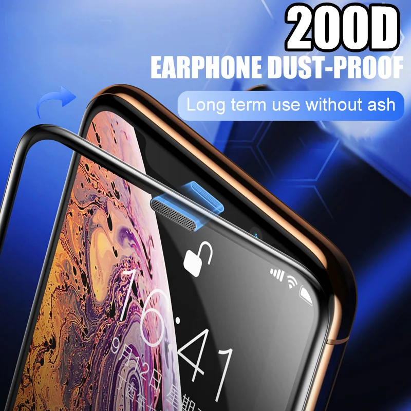 200D С Пылезащитным отверстием полное покрытие стекло для iPhone X XS 11 Pro Max XR закаленное стекло для iPhone 7 8 6 6s Plus защита экрана
