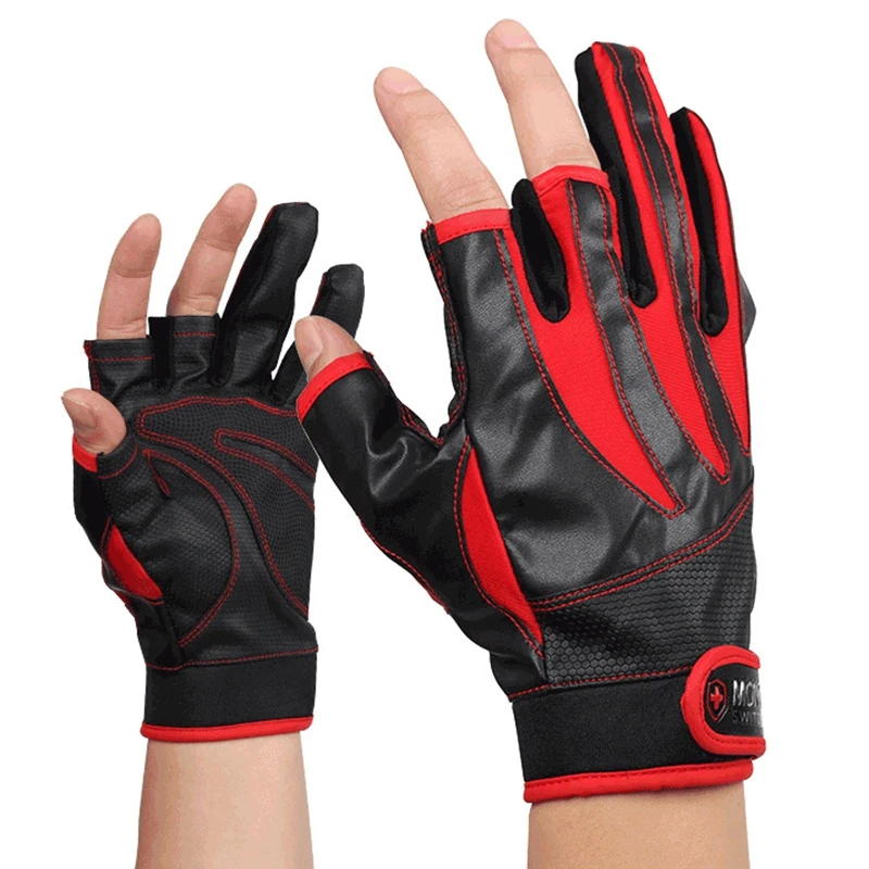 

ABZB-2Pcs/Set Fishing Gloves Exposed Three Fingers Non-Slip Warm Leather Quick-Drying Half Finger Gloves Cycling Fishing Supplie