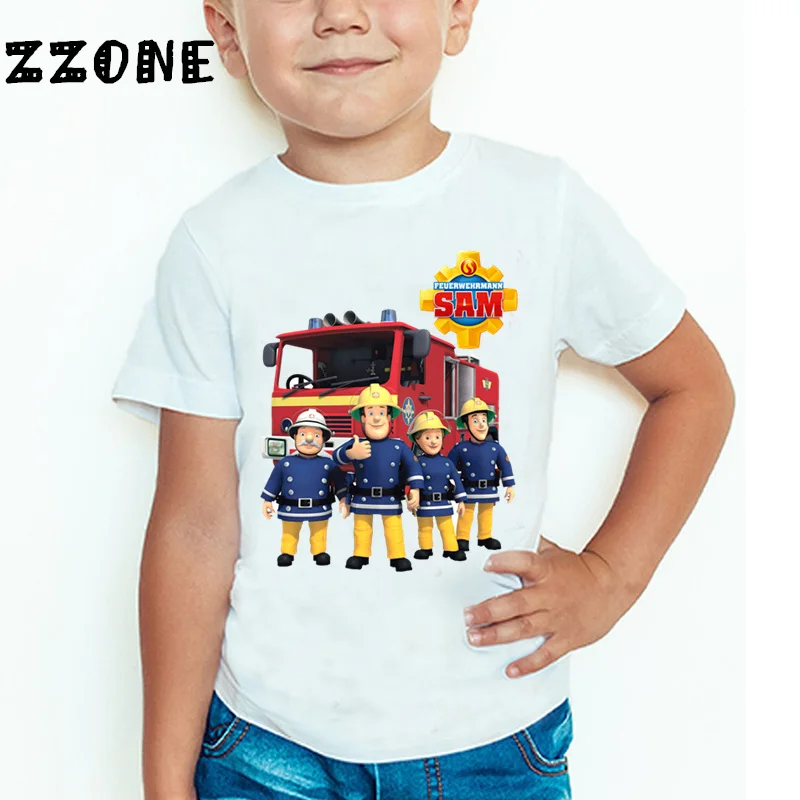 Bambini Cartoon Fireman Sam Stampato Divertente T Shirt Bambini Estate Top Neonate Ragazzi Grande T-Shirt Casual