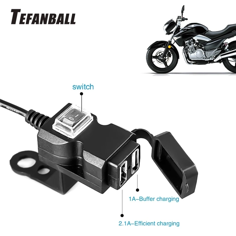 Motorcycle USB Socket for Phone GPS Motorbike Handlebar Charger 5V 1A/2.1A Adapter Power Supply Socket Waterproof Dual USB Port waterproof usb motorcycle handlebar charger with lighter adapter power supply socket for phone mobile