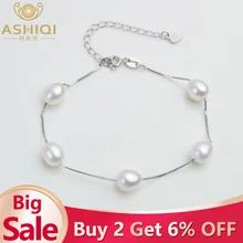 ASHIQI браслет из натурального 925 пробы серебра для женщин 7-8 мм натуральный пресноводный жемчуг ювелирные изделия 4 цвета