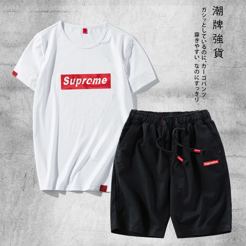 

2019 New Style Summer Men's Short-sleeved Shirt Set a Set of Clothes Korean-style Short Sleeve T-shirt Men's Wear Youth Half Sle