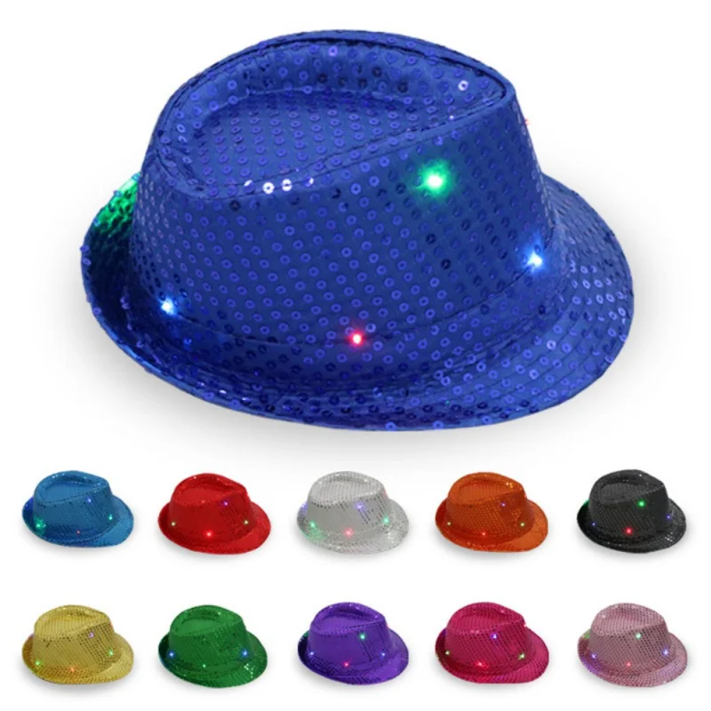 Flashing Light Up Led Brilliant Glitter Sequin Colorful Sequin Fancy Dress Jazz Dance Party Club Party Hat Men Women