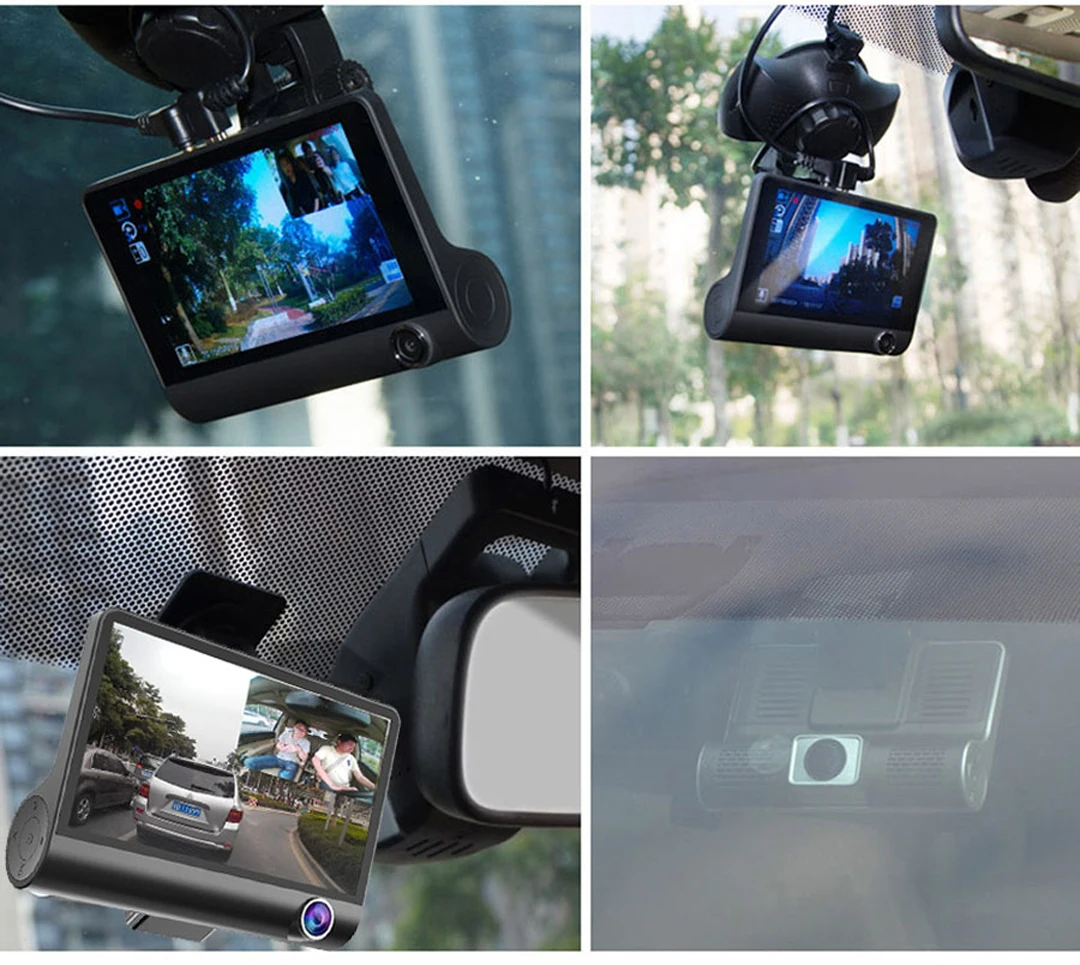 Новинка, 3 камеры s, Автомобильный видеорегистратор, камера s 4,0 дюймов, Full HD 1080 P, широкоугольный двойной объектив с камерой заднего вида, видеорегистратор, автомобильная камера