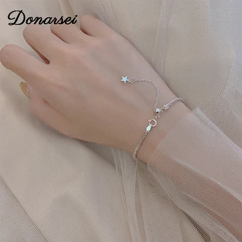 

Donarsei 925 Sterling Silver Bling Star Chain Bracelets For Women Fashion Female Adjustable Silver Color Link Bracelet Gift