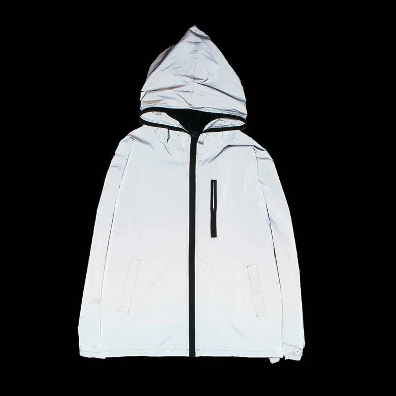 

2019 Autumn Men's Hooded Sweatshirt Patchwork Color Reflective Jacket Windbreaker Male Coat Sportswear Outerwear Plus Size