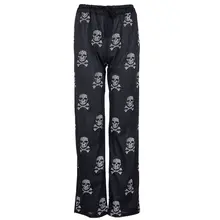 Женские повседневные длинные штаны свободная с рисунком черепа размера плюс эластичные широкие брюки