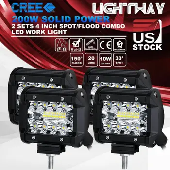 

4 Inch 200W LED Work Light Pod Spot Flood Combo Driving Light Offroad Super Bright
