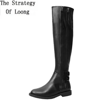 

Fashion Slim Spring Autumn Women Zipper Buckle Over-the-Knee High Equestrian Boots Winter Ladies Plush Long Knight Boots 191226