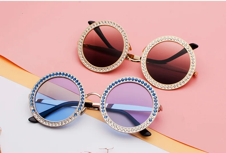 Круглые Модные женские солнцезащитные очки с бриллиантами, фирменный дизайн, металлическая оправа, солнцезащитные очки для девушек, большие вечерние очки, lunetes de soleil